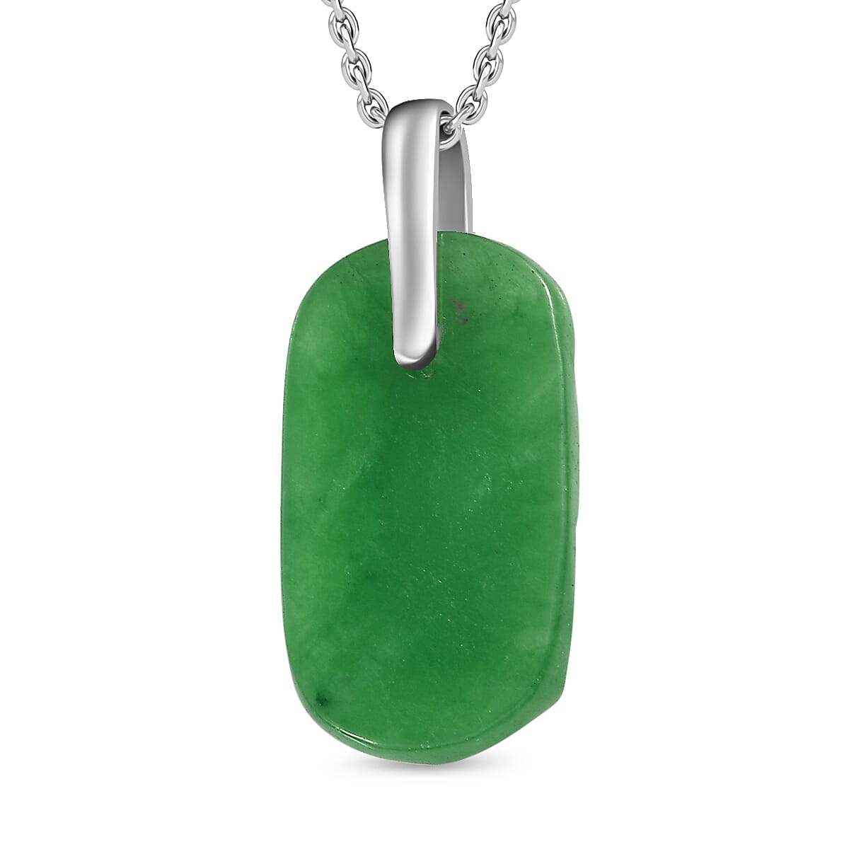Green Jade Floral Carved Pendant with Chain (Size 20) in Platinum Overlay Sterling Silver  15 Ct. 4300025 4
