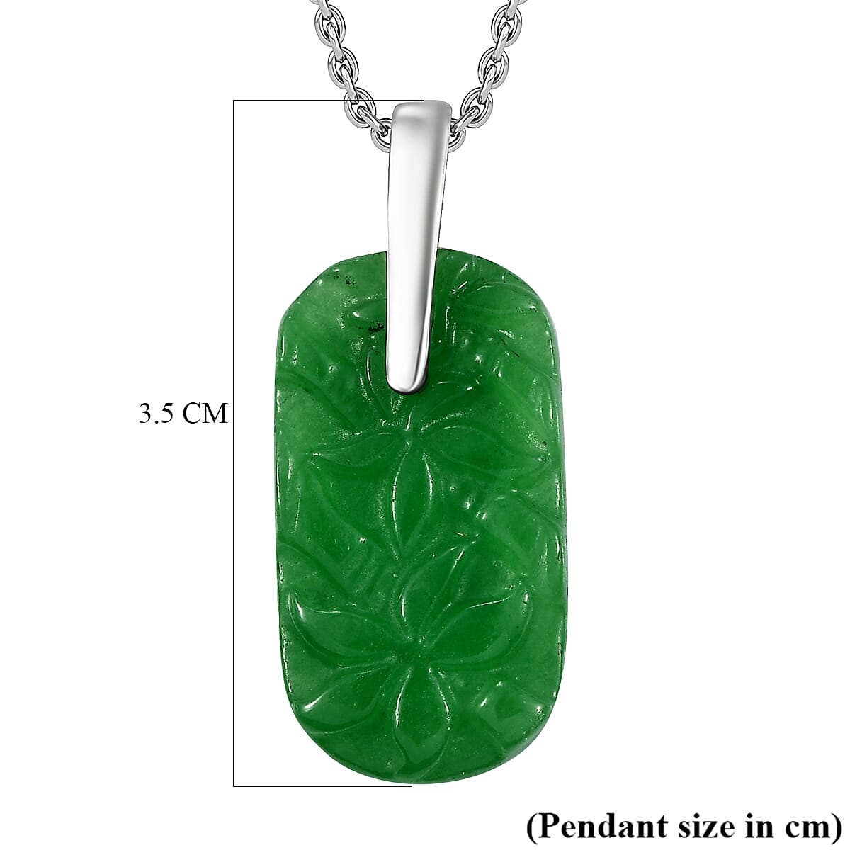 Green Jade Floral Carved Pendant with Chain (Size 20) in Platinum Overlay Sterling Silver  15 Ct. 4300025 5