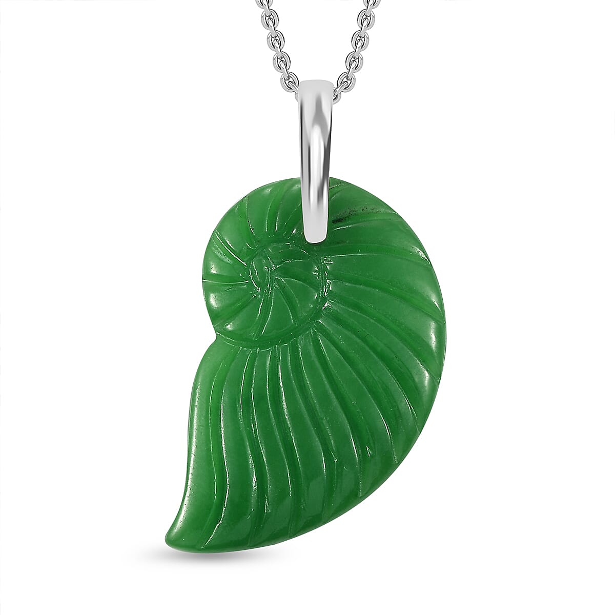 Green Jade Pendant with Chain (Size 20) in Platinum Overlay Sterling Silver  32.000  Ct. 4300027 0