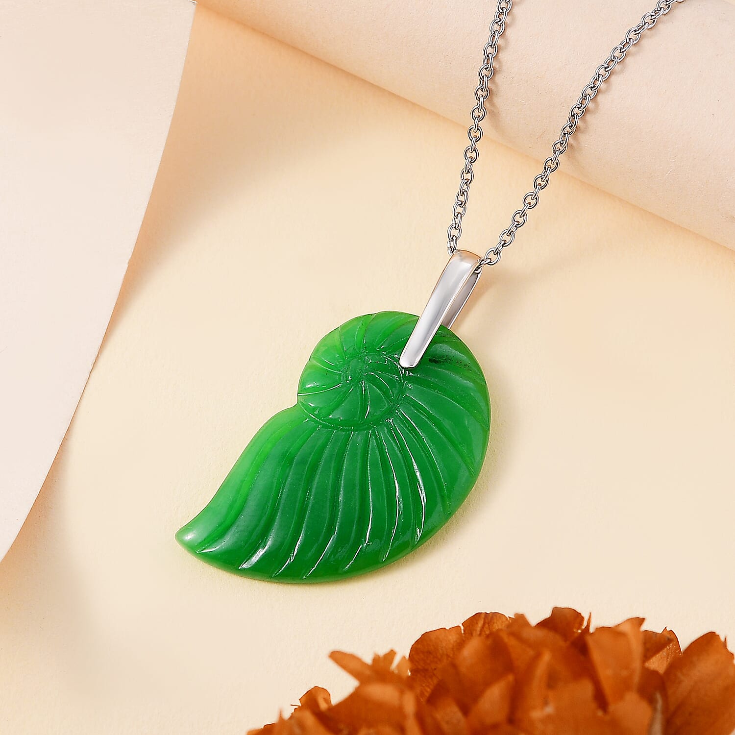 Green Jade Pendant with Chain (Size 20) in Platinum Overlay Sterling Silver  32.000  Ct. 4300027 2