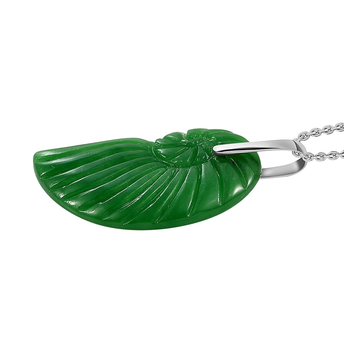 Green Jade Pendant with Chain (Size 20) in Platinum Overlay Sterling Silver  32.000  Ct. 4300027 3