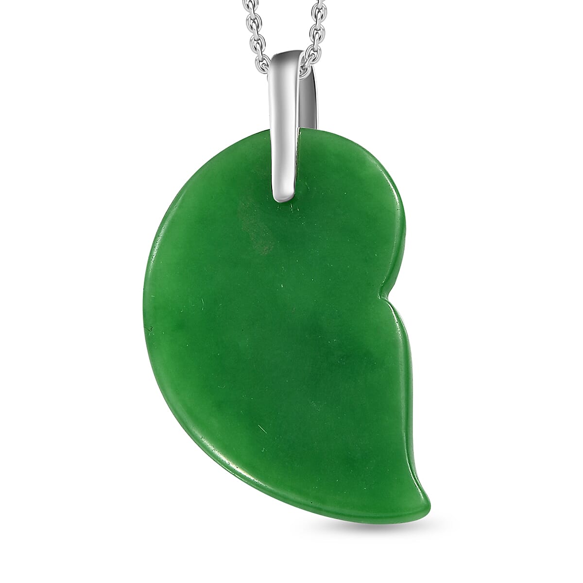 Green Jade Pendant with Chain (Size 20) in Platinum Overlay Sterling Silver  32.000  Ct. 4300027 4