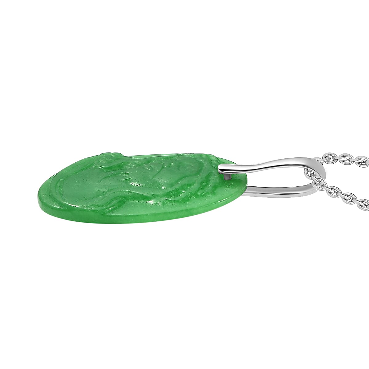 Platinum Overlay Green Jade Pendant with Steel Chain (Size 20)  22.000  Ct. 4300774 4