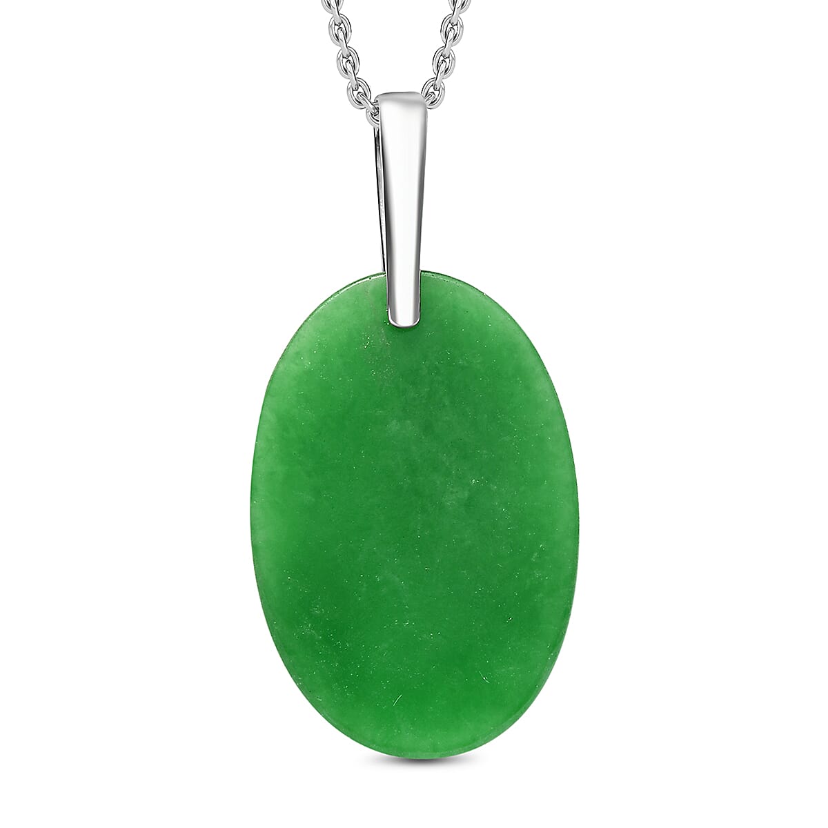 Platinum Overlay Green Jade Pendant with Steel Chain (Size 20)  22.000  Ct. 4300774 5