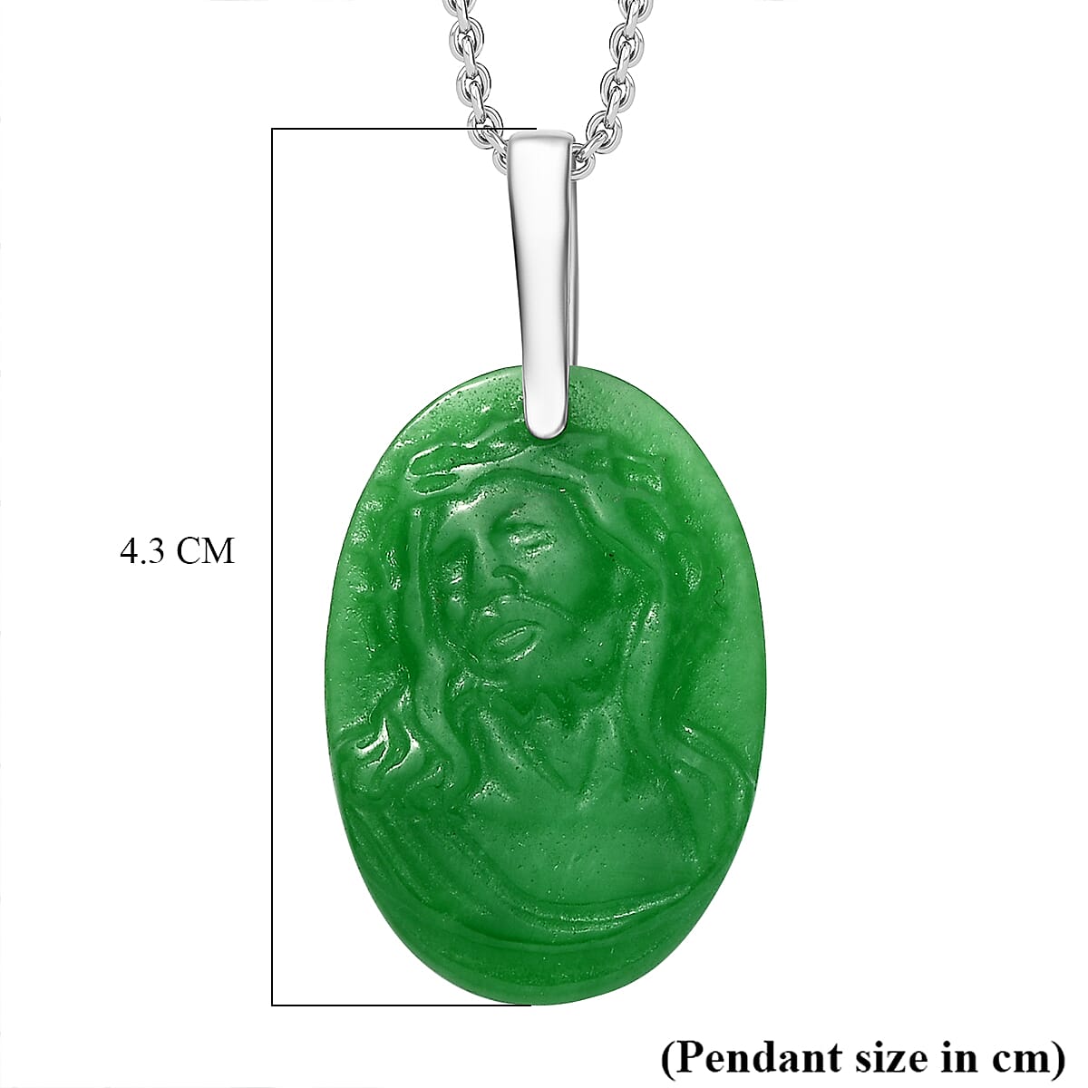 Platinum Overlay Green Jade Pendant with Steel Chain (Size 20)  22.000  Ct. 4300774 6
