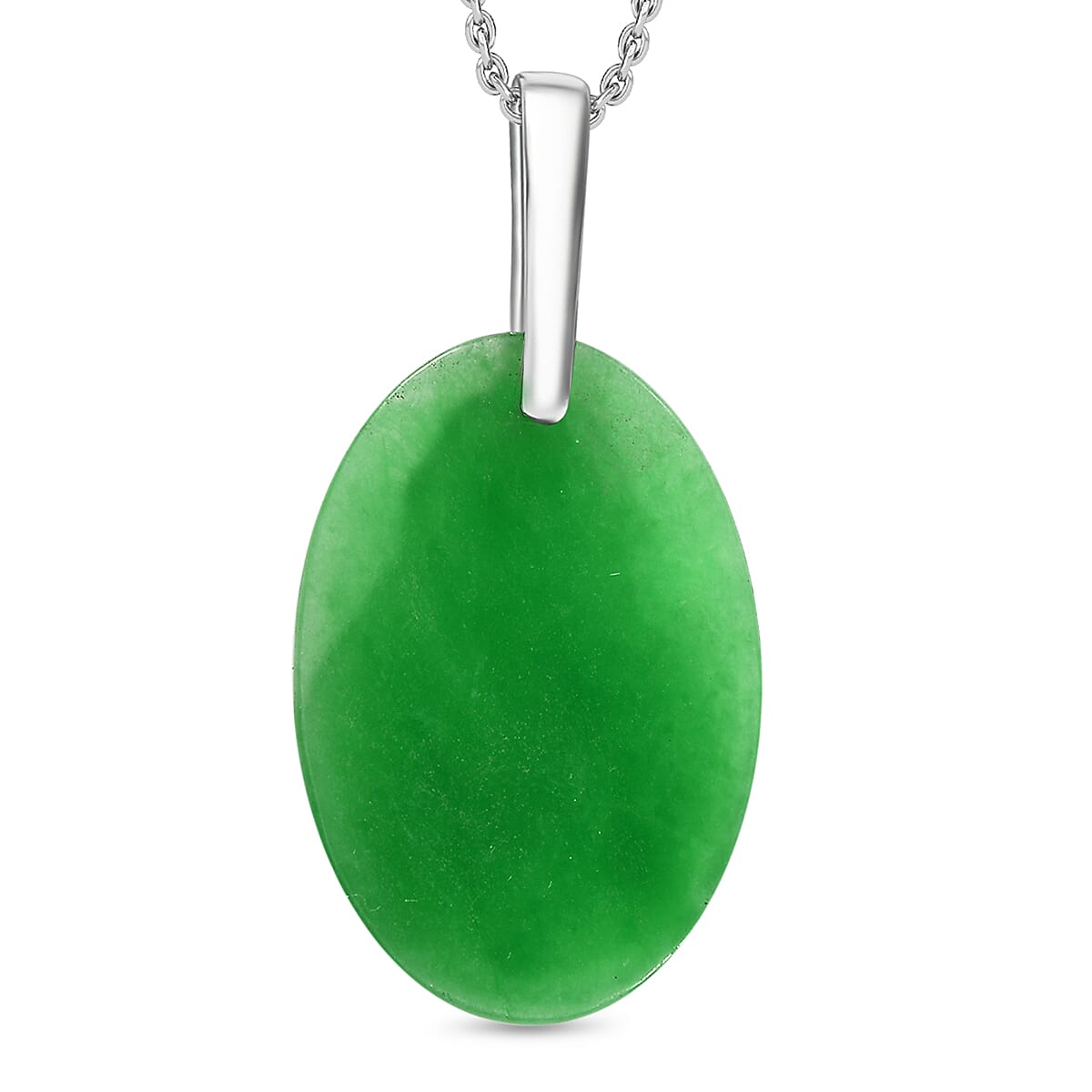 Platinum Overlay Green Jade Pendant with Steel Chain (Size 20) 22.000 Ct. 4300775 4