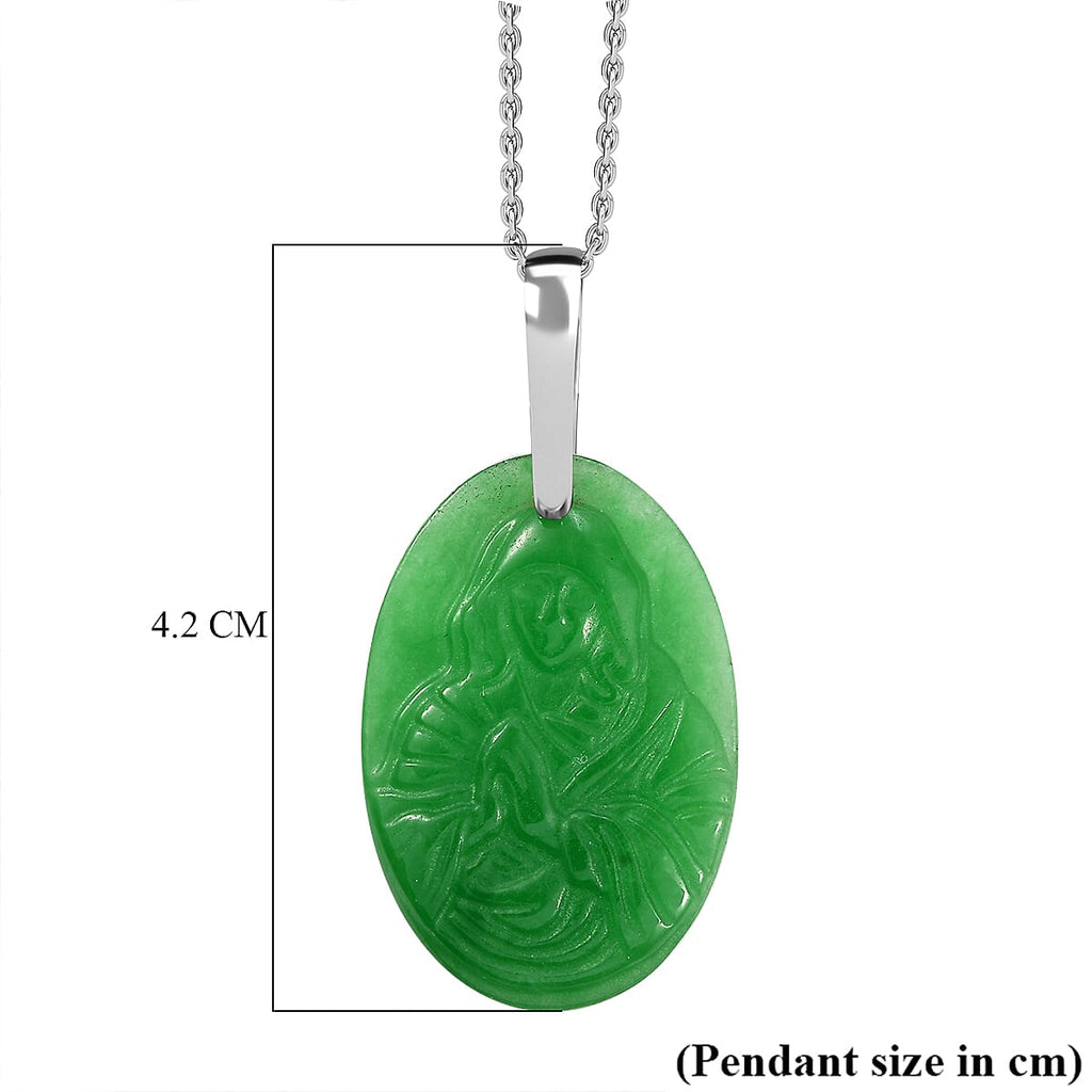 Platinum Overlay Green Jade Pendant with Steel Chain (Size 20) 22.000 Ct.
