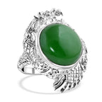 Royal Bali Collection - Green Jade Solitaire Ring in Sterling Silver 15.50 Ct, Silver Wt 11.00 GM