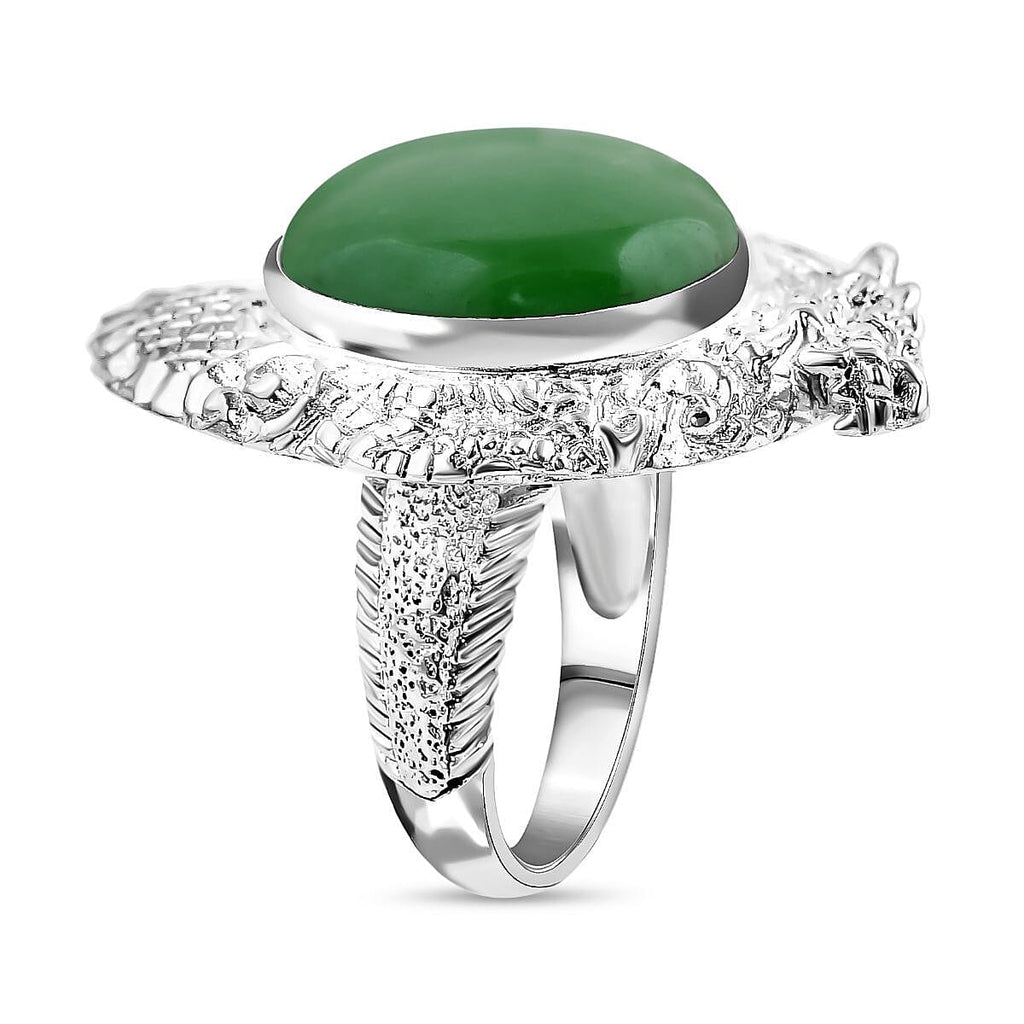 Royal Bali Collection - Green Jade Solitaire Ring in Sterling Silver 15.50 Ct, Silver Wt 11.00 GM