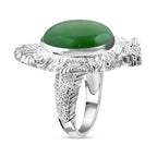 Royal Bali Collection - Green Jade Solitaire Ring in Sterling Silver 15.50 Ct, Silver Wt 11.00 GM
