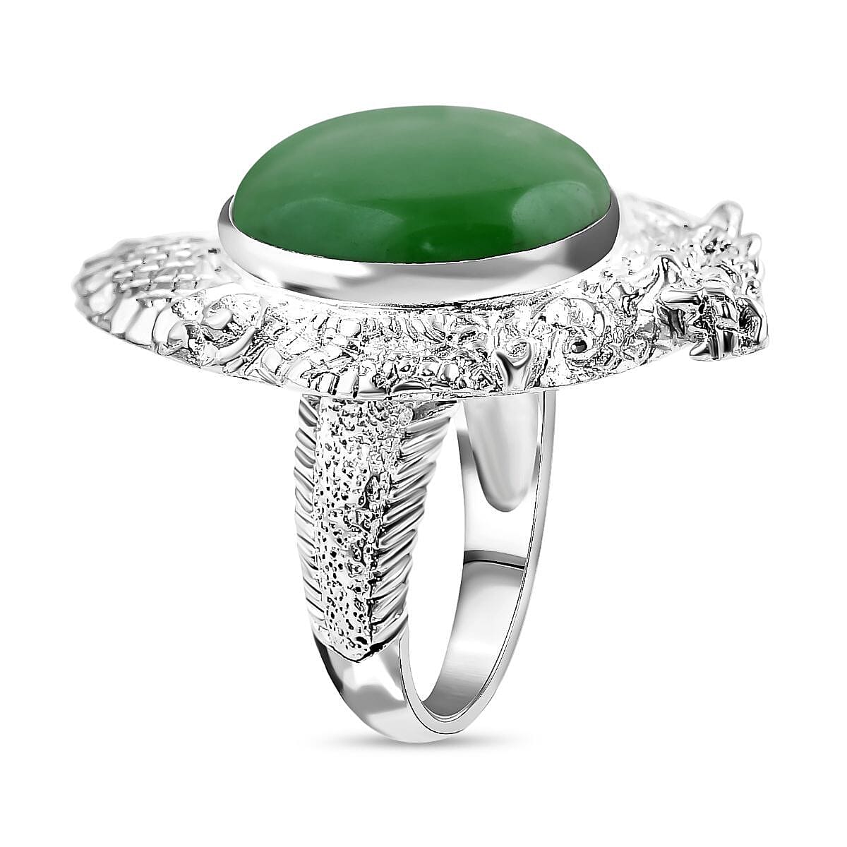 Royal Bali Collection - Green Jade Solitaire Ring in Sterling Silver 15.50 Ct, Silver Wt 10.70 GM 7688872 3