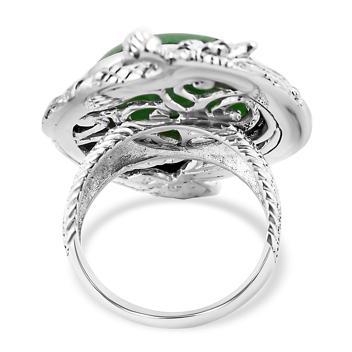 Royal Bali Collection - Green Jade Solitaire Ring in Sterling Silver 15.50 Ct, Silver Wt 10.70 GM 7688872 4