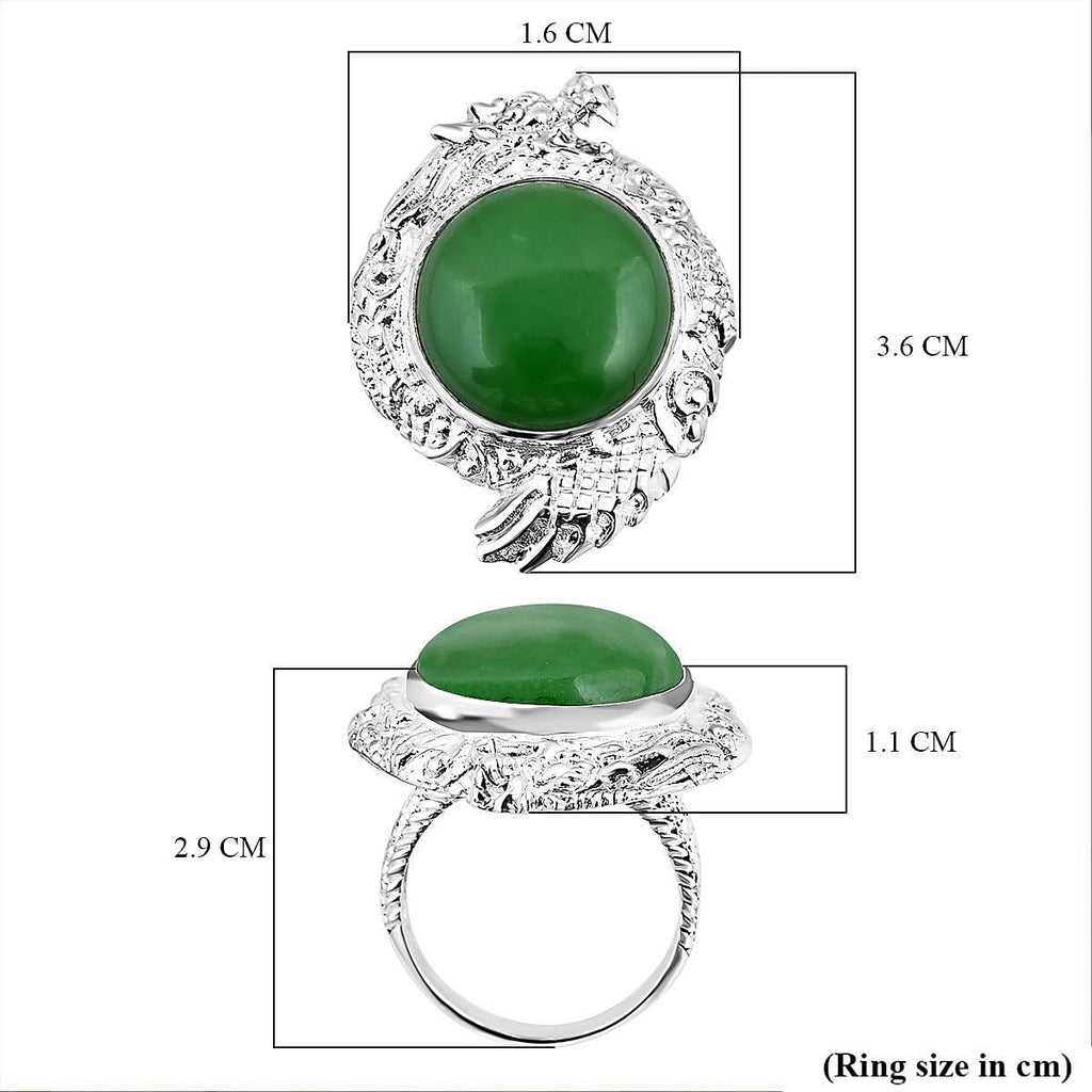 Royal Bali Collection - Green Jade Solitaire Ring in Sterling Silver 15.50 Ct, Silver Wt 11.00 GM