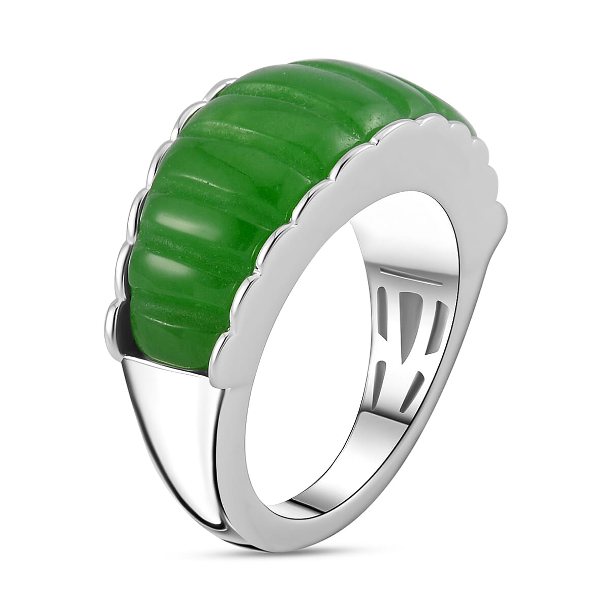 Green Jadeite Jade Ring in Rhodium Overlay Sterling Silver 15.17 Ct, Silver Wt 6.00 GM 7686542 3