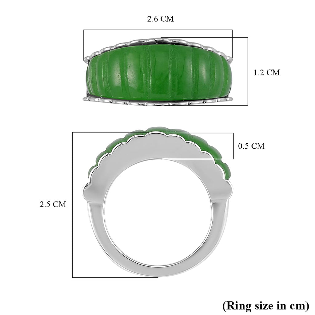 Green Jadeite Jade Ring in Rhodium Overlay Sterling Silver 15.17 Ct, Silver Wt 6.00 GM