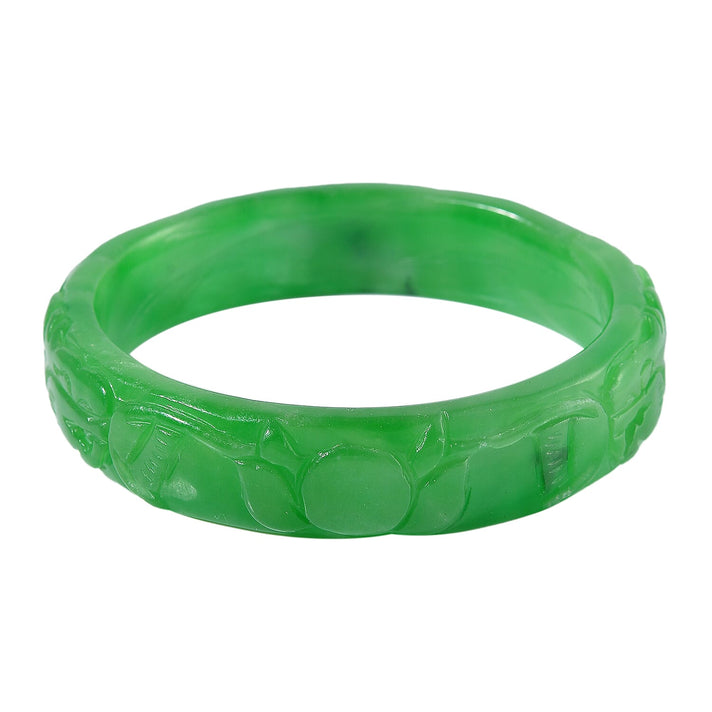 Green Jade Stone Carved Bangle (Size - 7) 290.00 Ct. 8064949 1