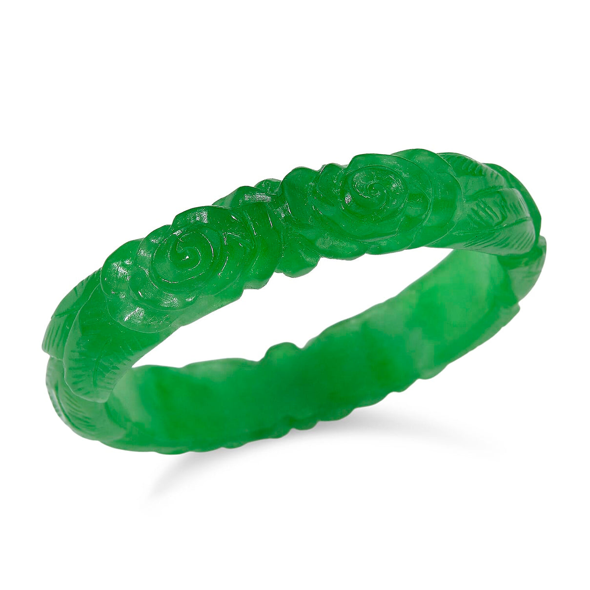 Limited Edition Rose Carved Green Jadeite Jade Bangle (Size 7.5) 300.00 Ct. 8228463 0