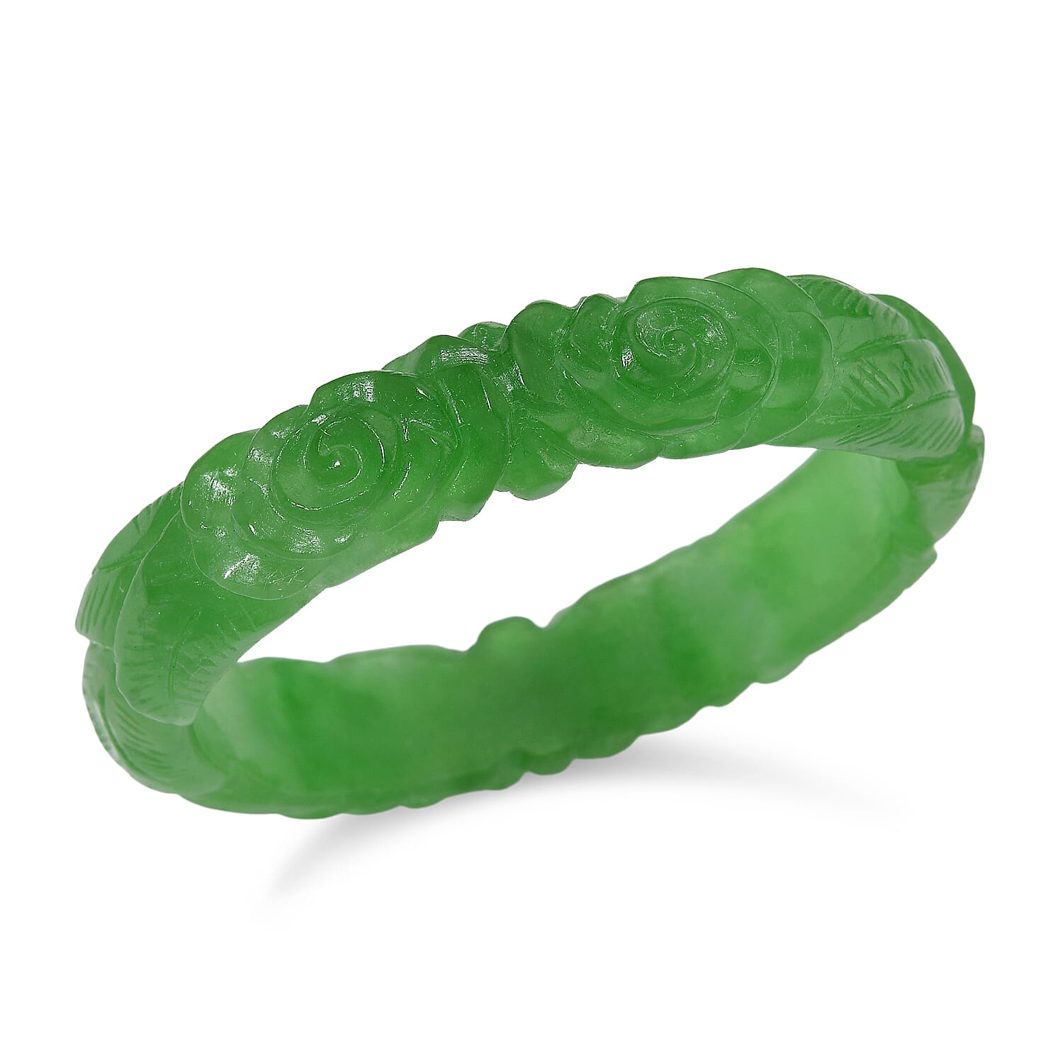 Limited Edition Rose Carved Green Jadeite Jade Bangle (Size 7.5) 300.00 Ct. 8228463 0