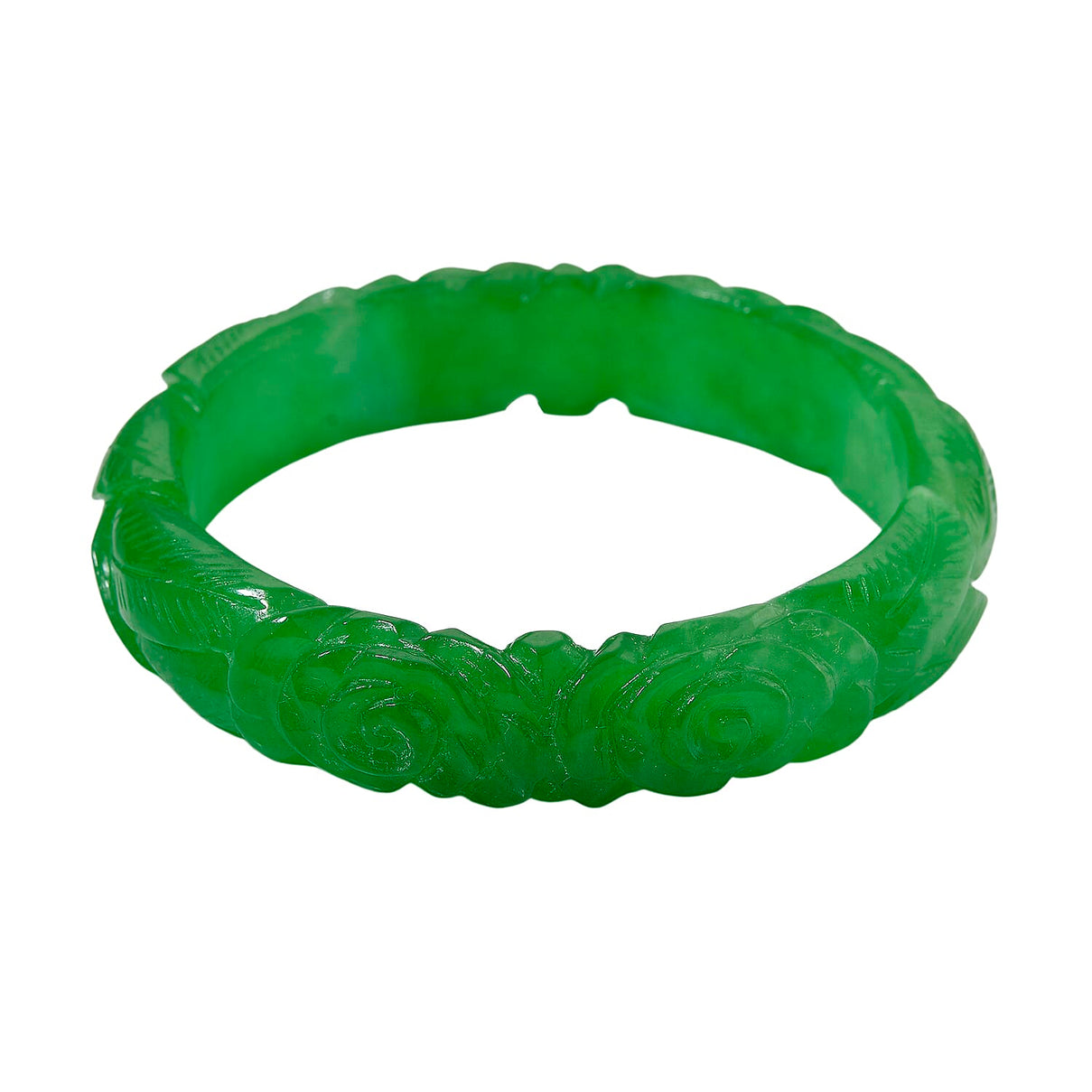 Limited Edition Rose Carved Green Jadeite Jade Bangle (Size 7.5) 300.00 Ct. 8228463 3