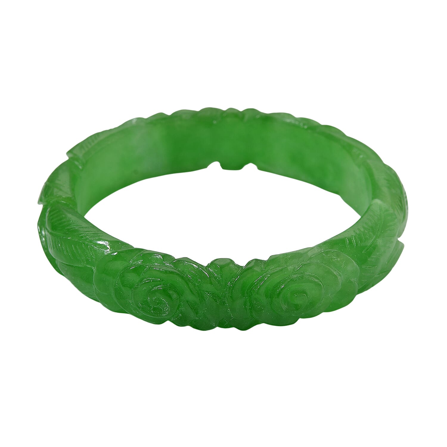 Limited Edition Rose Carved Green Jadeite Jade Bangle (Size 7.5) 300.00 Ct. 8228463 3