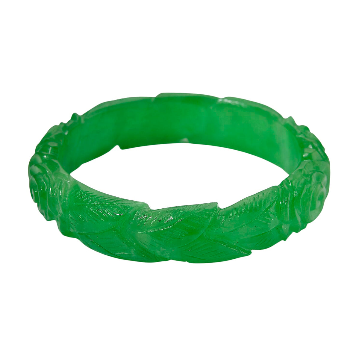 Limited Edition Rose Carved Green Jadeite Jade Bangle (Size 7.5) 300.00 Ct. 8228463 4