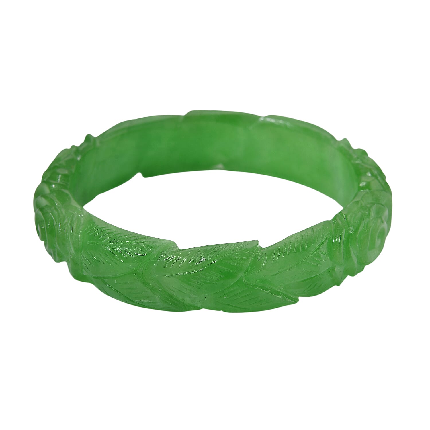Limited Edition Rose Carved Green Jadeite Jade Bangle (Size 7.5) 300.00 Ct. 8228463 4