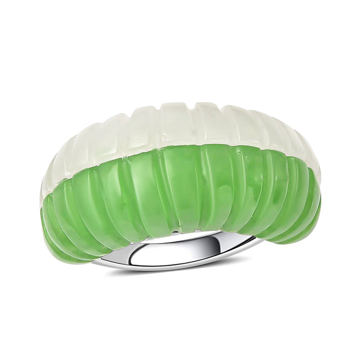Green &amp; Natural White Jade Dome Ring in Rhodium Overlay Sterling Silver 25.84 Ct 7686568 1