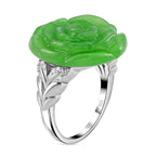 Green Jadeite Jade & Natural Zircon Floral Ring in Rhodium Overlay Sterling Silver 18.25 Ct, Silver Wt 5.00 GM