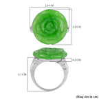 Green Jadeite Jade & Natural Zircon Floral Ring in Rhodium Overlay Sterling Silver 18.25 Ct, Silver Wt 5.00 GM