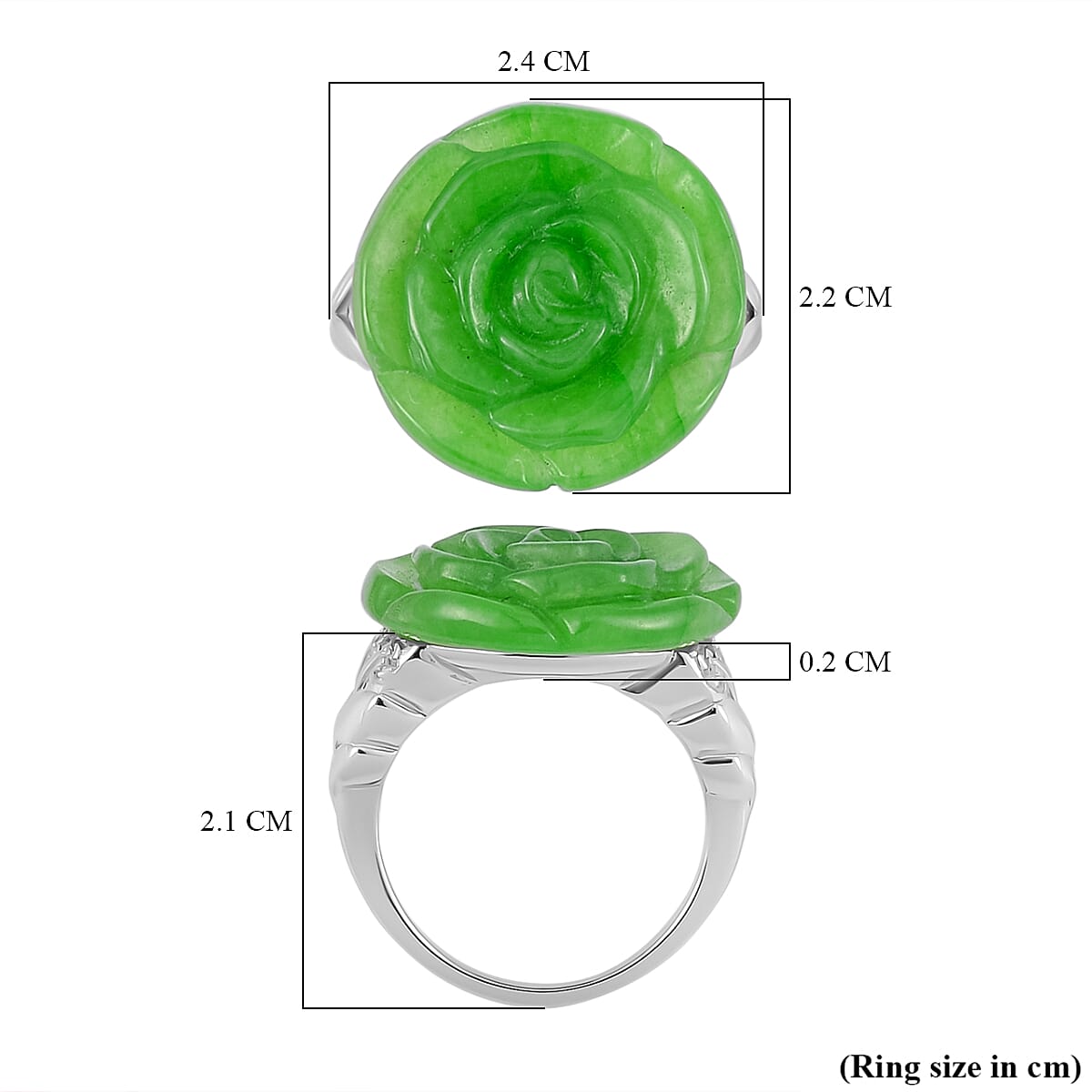 Green Jadeite Jade &amp; Natural Zircon Floral Ring in Rhodium Overlay Sterling Silver 18.25 Ct, Silver Wt 5.00 GM 7685885 5