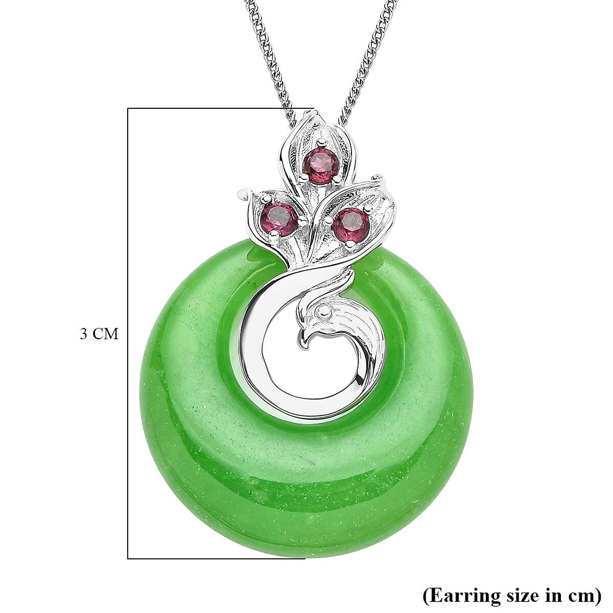 Green Jade and Rhodolite Garnet Circle Pendant With Chain in Rhodium Plated Silver 18 Inch 3446097 6