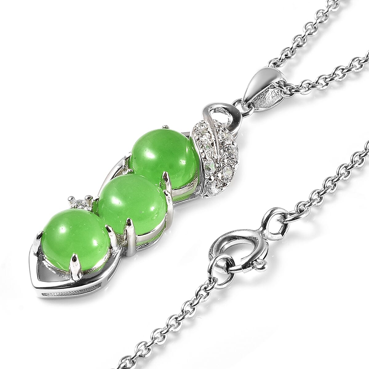 Green Jade and Simulated Diamond Pendant with Chain (Size 18) in Rhodium Overlay Sterling Silver 3.57 Ct. 3835854 4