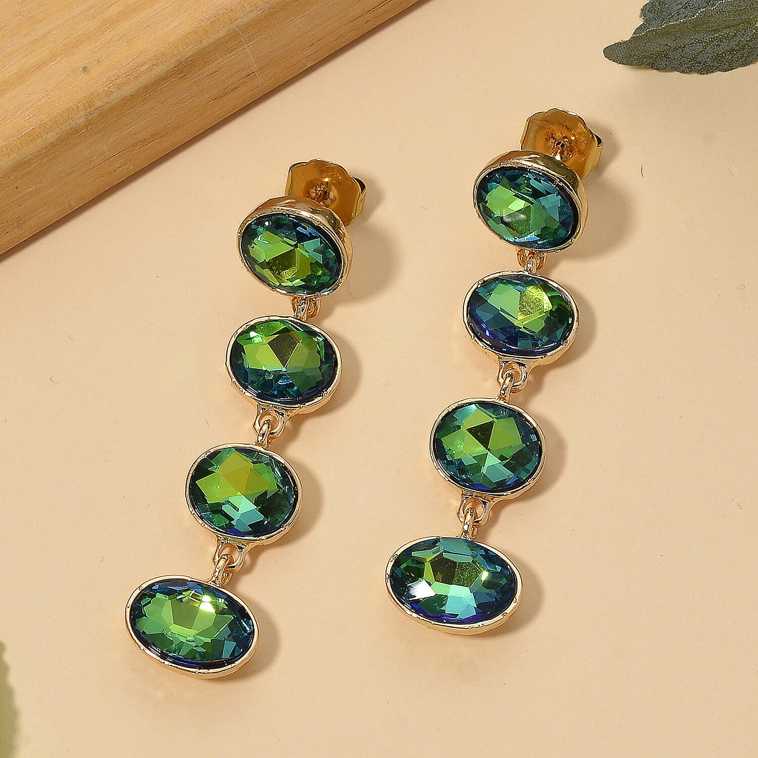 Green Magic Color Crystal Dangling Earring with Push Back in Yellow Gold Tone 8375211 3