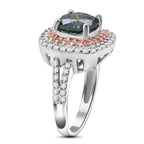 Vibrant Green Moissanite and Pink Sapphire Ring in Rhodium Overlay Sterling Silver - 3.25ct