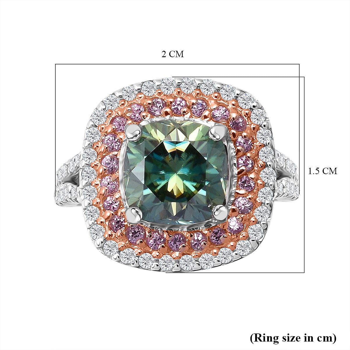 First Time Ever Vibrant Green Moissanite and Pink Sapphire Ring in Rhodium Sterling Silver - 3.25ct 7826812 5