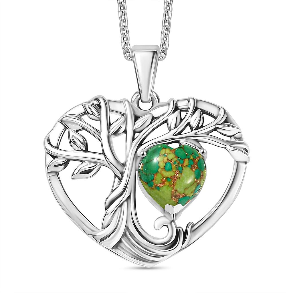 D'Joy Green Mojave Turquoise Black Oxidised Pendant with Cable Chain (Size 20) Sterling Silver 1.79 Ct.