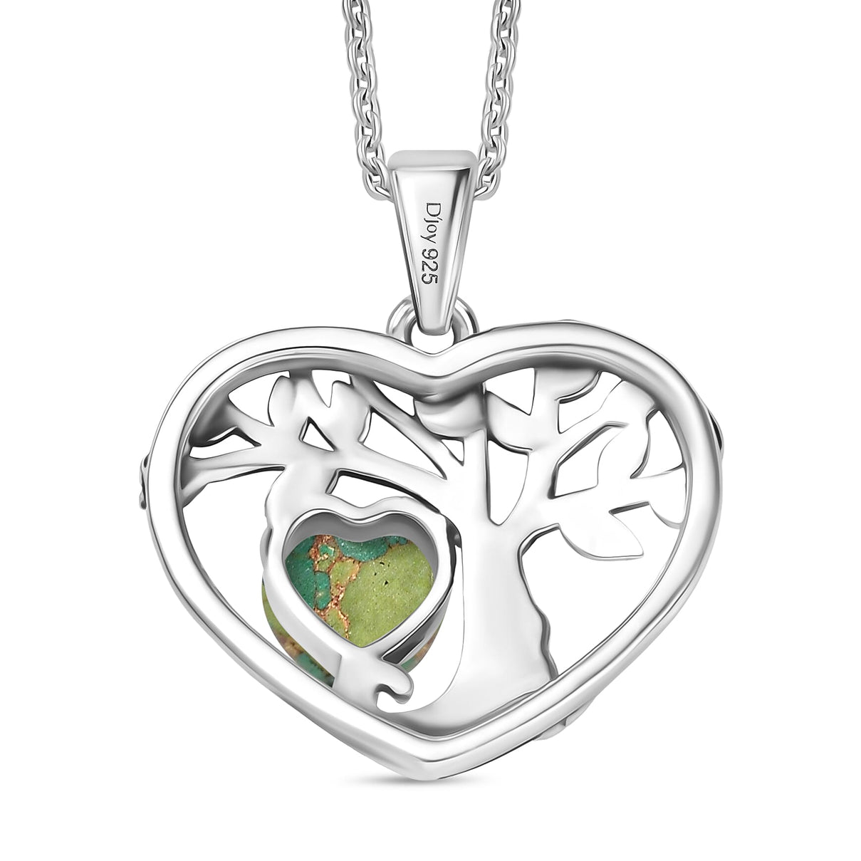 D'Joy Green Mojave Turquoise Tree of Life Heart Pendant with Cable Chain (Size 20) in Black Oxidised Sterling Silver 1.79 Ct. 4425799 5