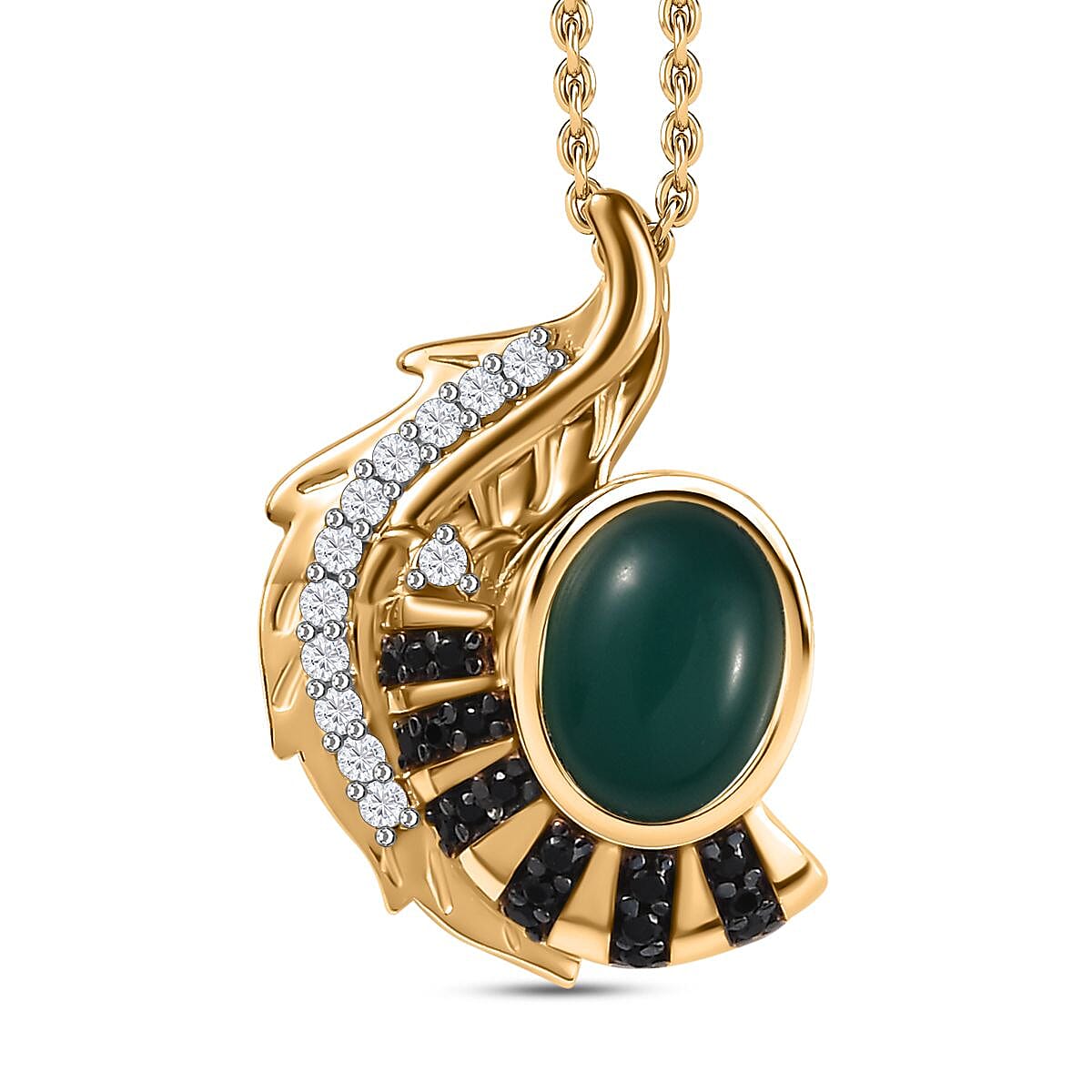 GP Italian Garden Collection - Verde Onyx, Boi Ploi Black Spinel and Multi Gemstone Pendant with Chain (Size 20) in 18K Vermeil Yellow Gold Plated Sterling Silver 1.63 Ct, Silver Wt. 6.02 Gms 4271902 0