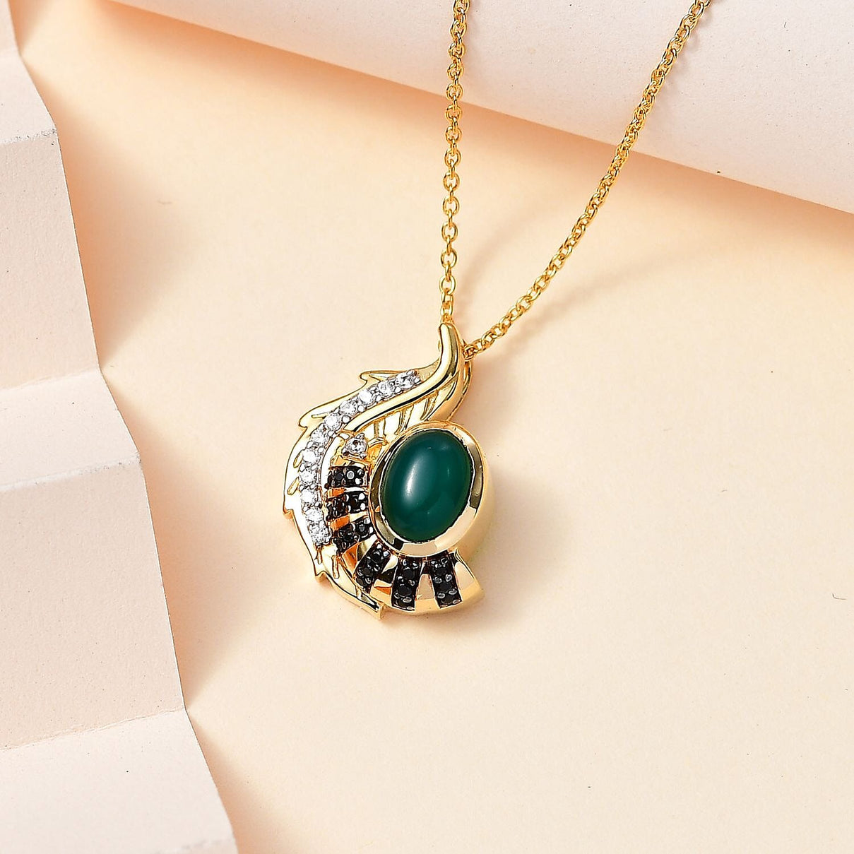 GP Italian Garden Collection - Verde Onyx, Boi Ploi Black Spinel and Multi Gemstone Pendant with Chain (Size 20) in 18K Vermeil Yellow Gold Plated Sterling Silver 1.63 Ct, Silver Wt. 6.02 Gms 4271902 2