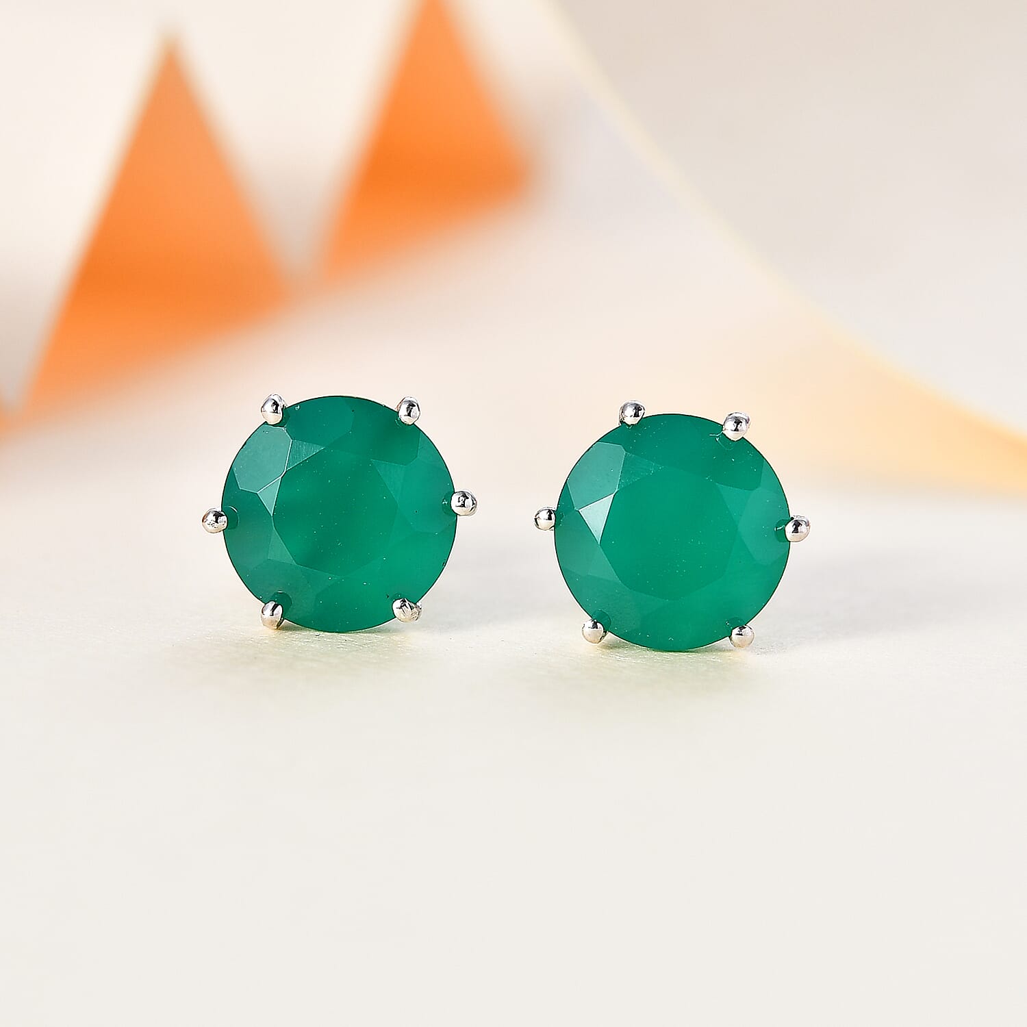 Verde Onyx Solitaire Stud Earrings in Rhodium Overlay Sterling Silver 3.50 Ct 7775767 1