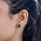 Verde Onyx Solitaire Stud Earrings in Rhodium Overlay Sterling Silver 3.50 Ct