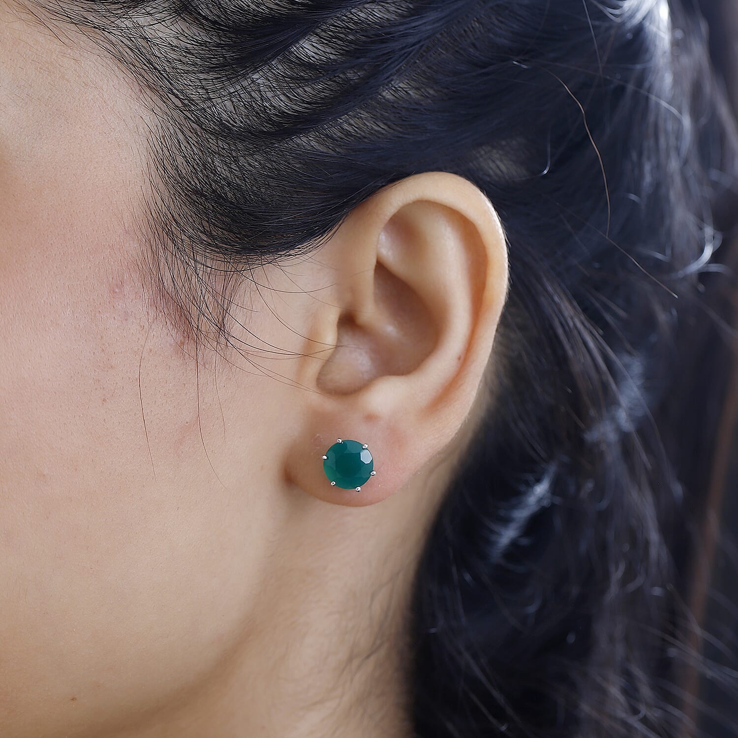 Verde Onyx Solitaire Stud Earrings in Rhodium Overlay Sterling Silver 3.50 Ct 7775767 2