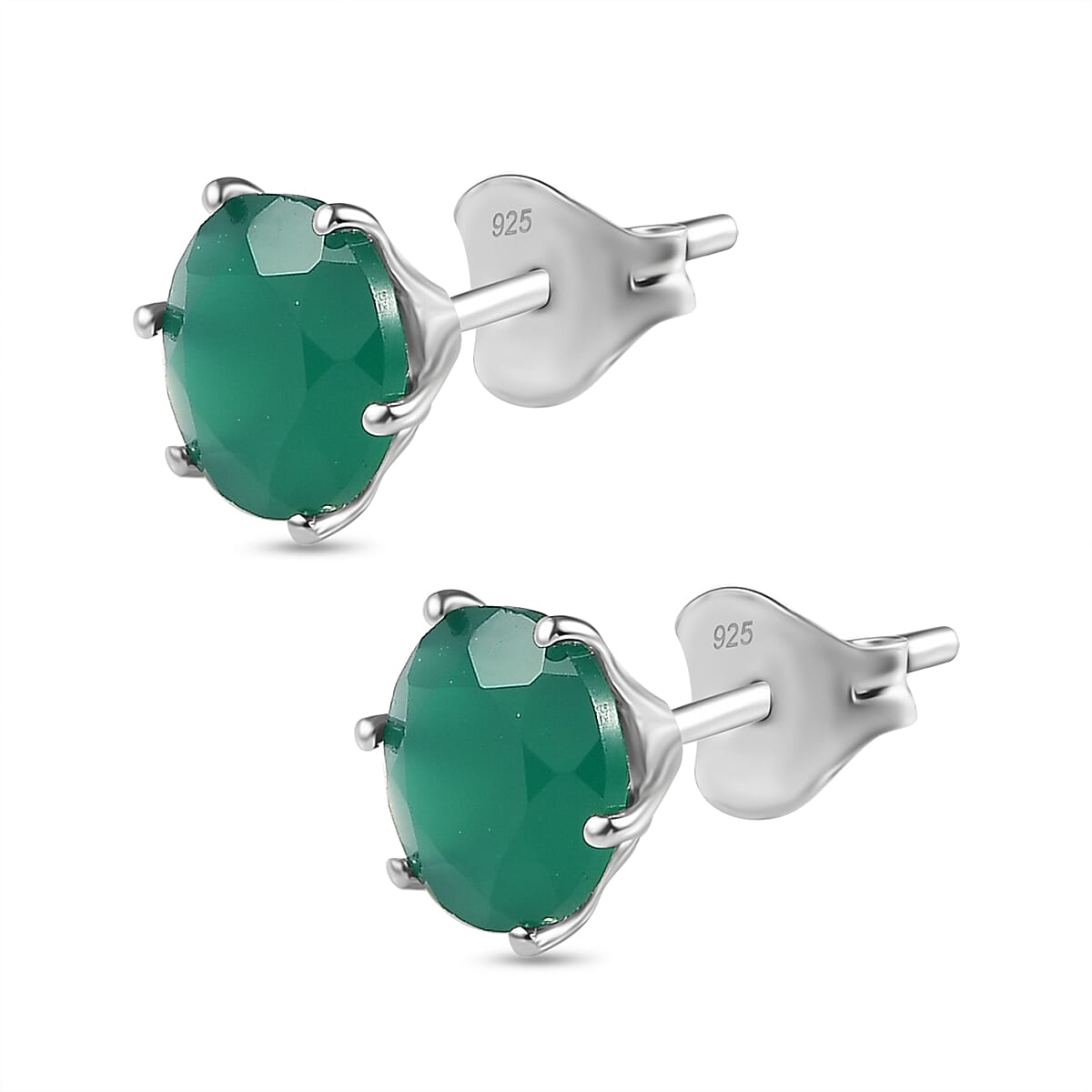 Verde Onyx Solitaire Stud Earrings in Rhodium Overlay Sterling Silver 3.50 Ct 7775767 3