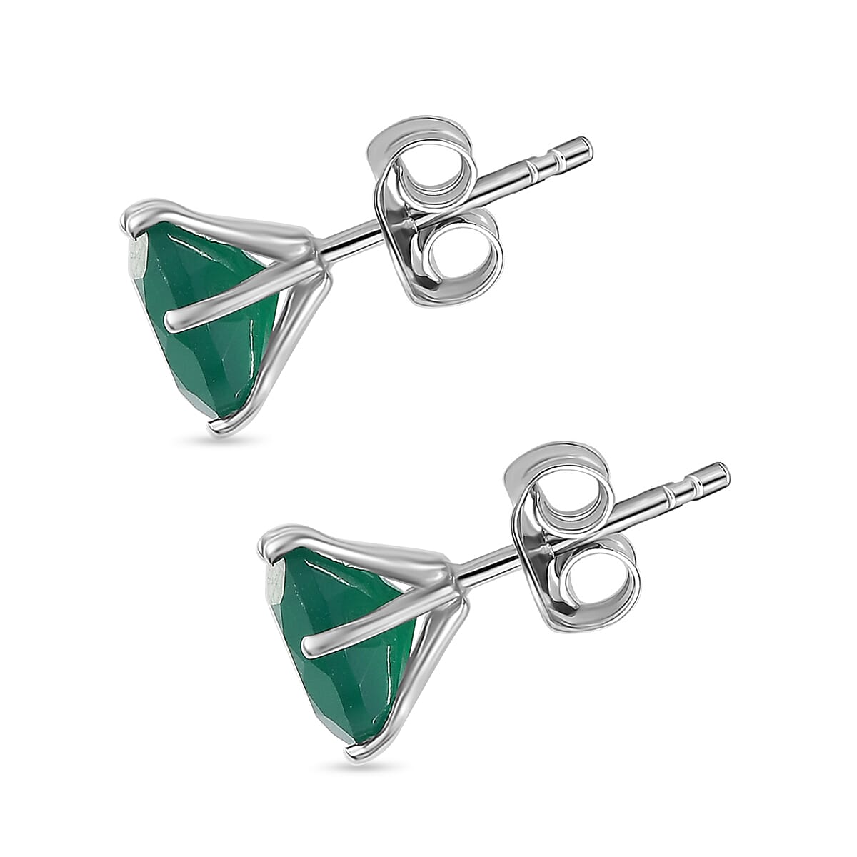 Verde Onyx Solitaire Stud Earrings in Rhodium Overlay Sterling Silver 3.50 Ct 7775767 4