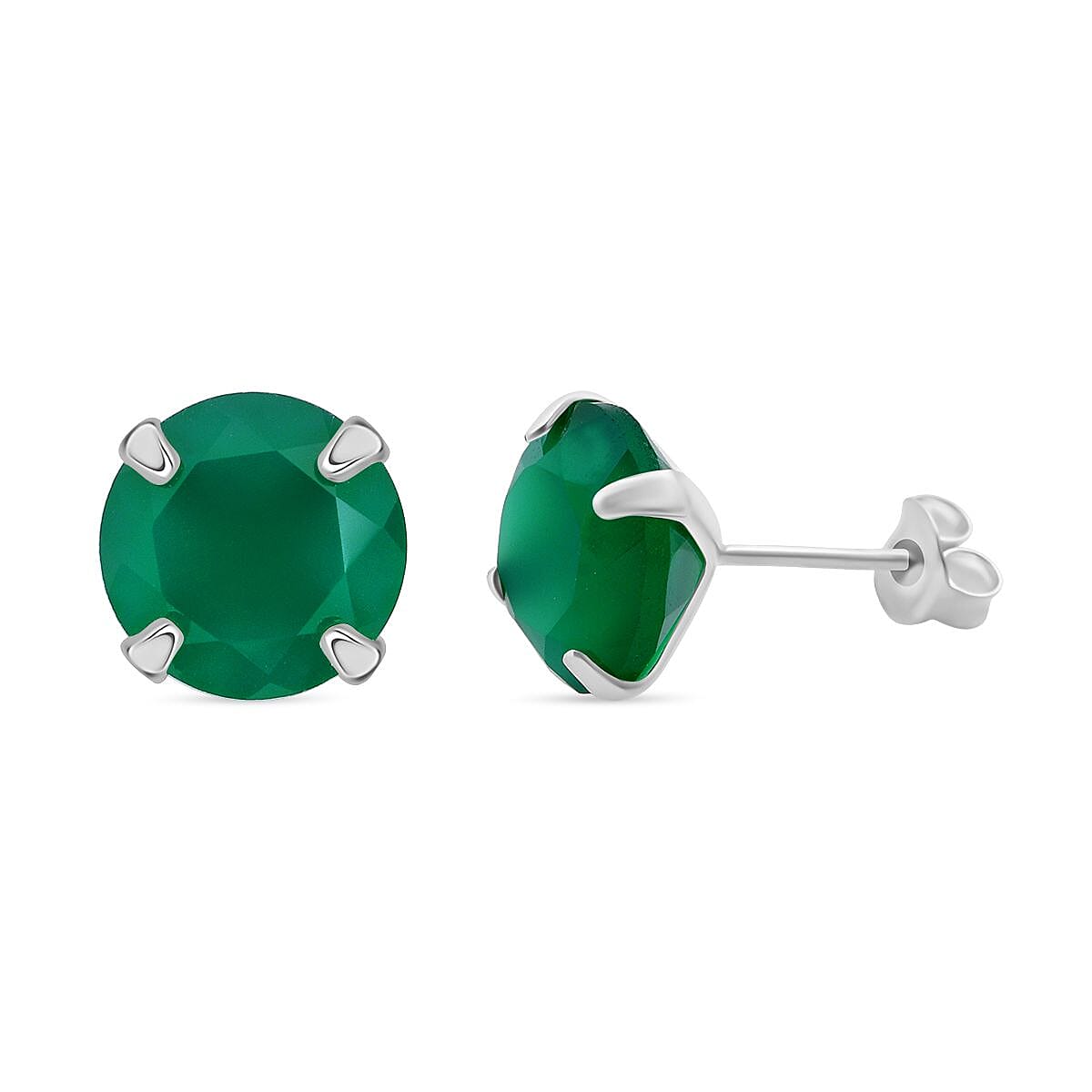 Green Onyx Solitaire Stud Earring with Push Back in Rhodium Overlay Sterling Silver 6.40 Ct. 8216320 0