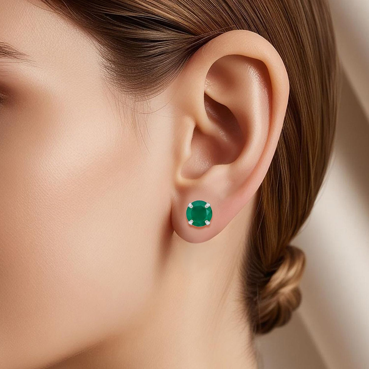 Green Onyx Solitaire Stud Earring with Push Back in Rhodium Overlay Sterling Silver 6.40 Ct. 8216320 2