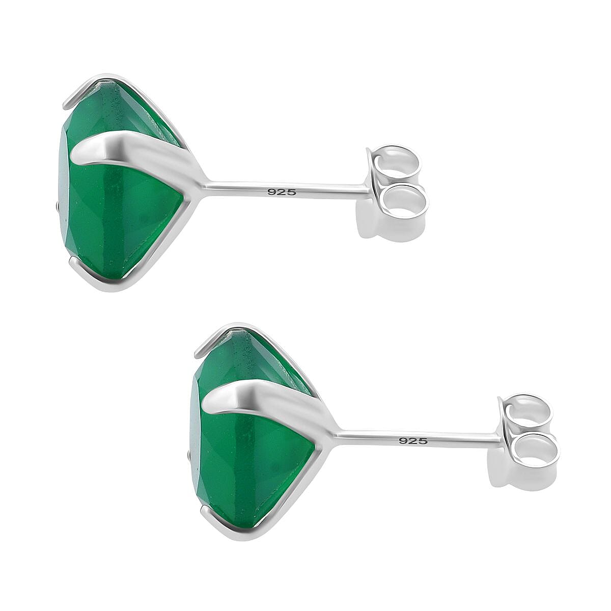Green Onyx Solitaire Stud Earring with Push Back in Rhodium Overlay Sterling Silver 6.40 Ct. 8216320 3