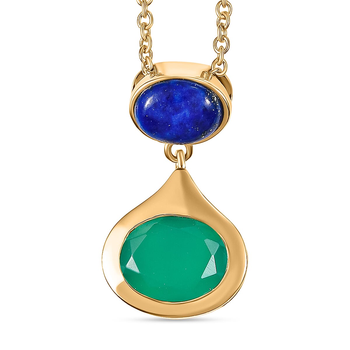 Verde Onyx &amp; Lapis Lazuli Pendant with Chain (Size 20) in Yellow Gold Plating 3.89 Ct. 4405138 0