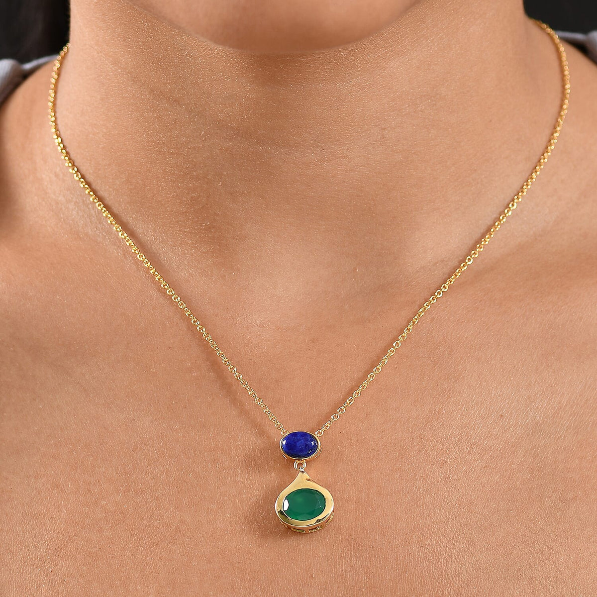 Verde Onyx &amp; Lapis Lazuli Pendant with Chain (Size 20) in Yellow Gold Plating 3.89 Ct. 4405138 2
