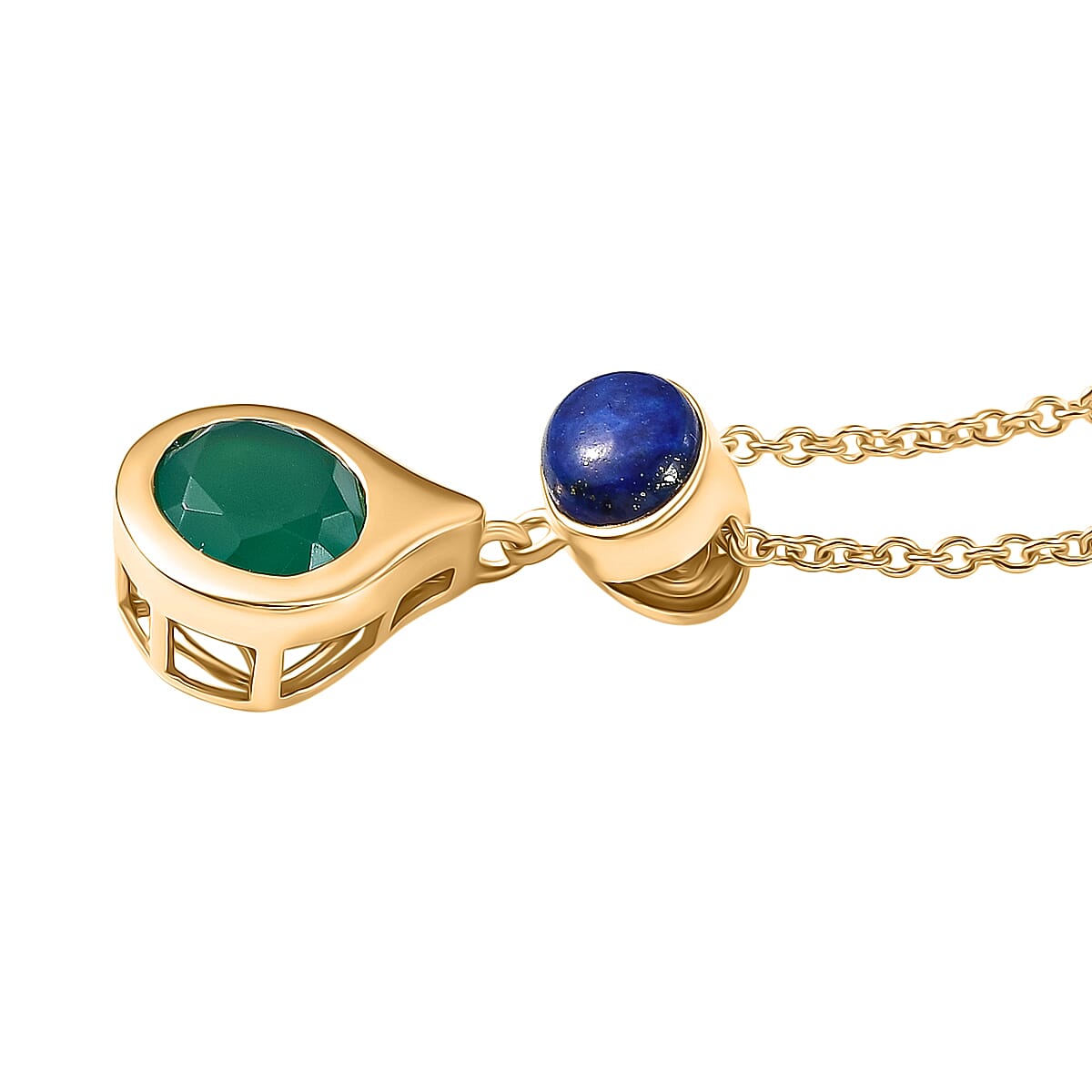 Verde Onyx &amp; Lapis Lazuli Pendant with Chain (Size 20) in Yellow Gold Plating 3.89 Ct. 4405138 4
